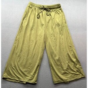 Real Essentials Women's Lounge Pants XL Olive Green Wide Leg Cropped